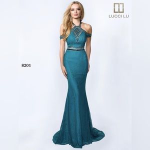 LUCCI LU COLLECTION Teal Sequined Gown 8201